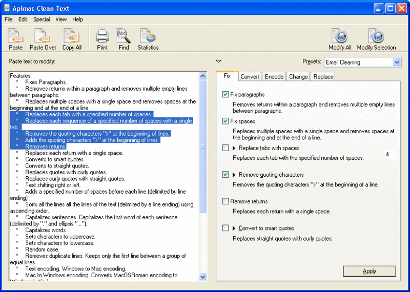Apimac Clean Text Screenshot